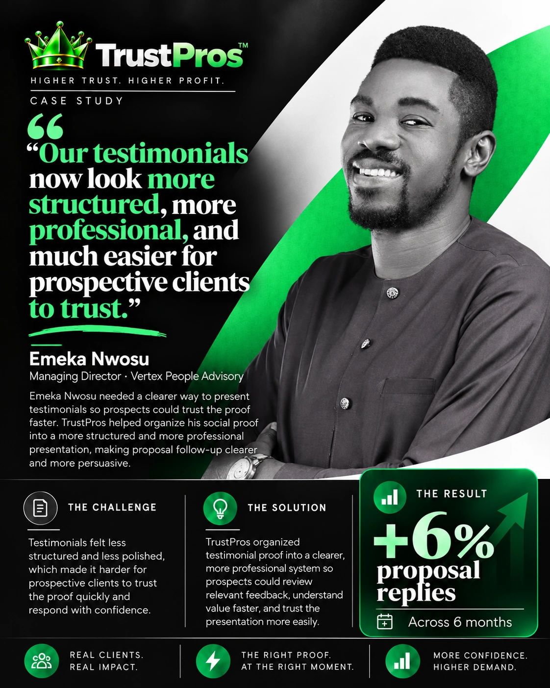 TrustPros case study for Emeka Nwosu, Managing Director · Vertex People Advisory