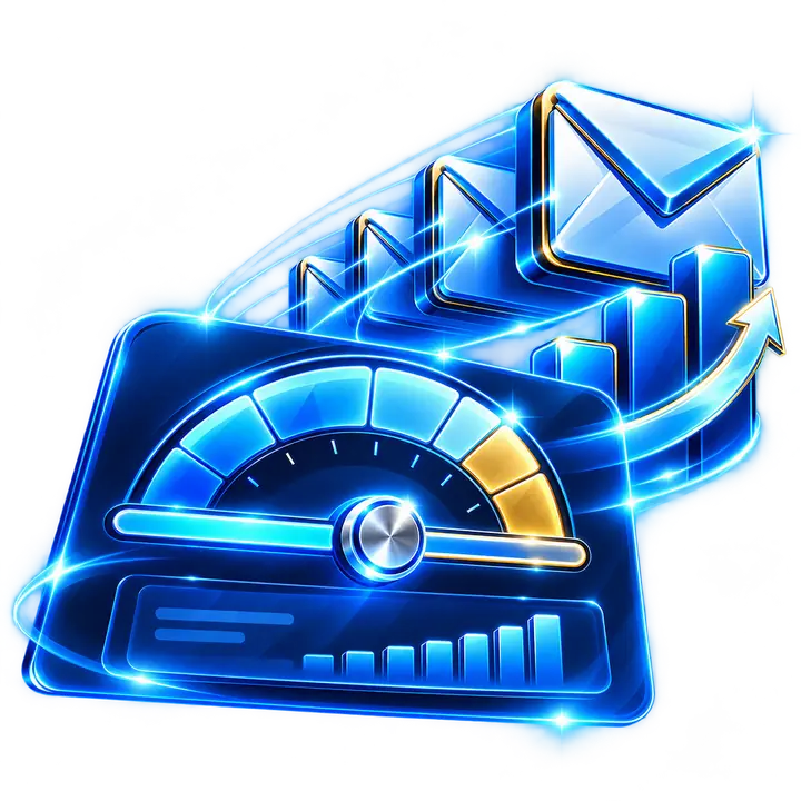 Blue email volume calculator and sending capacity illustration