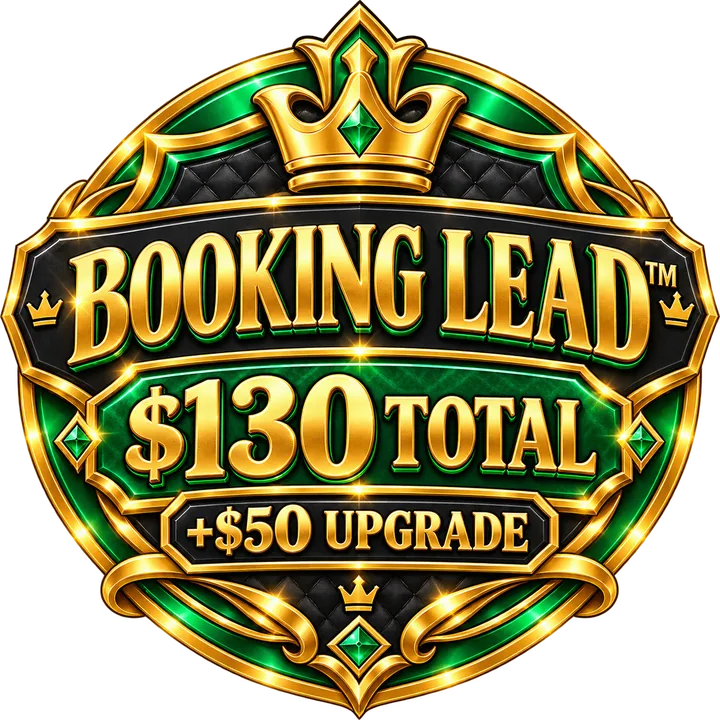 Booking Lead premium badge: $130 total, +$50 upgrade